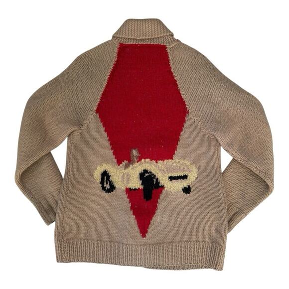 Vintage 40’s/50’s Hot Rod Motif Cowichan Shawl Collar Zip Front Sweater S/M - Picture 1 of 8
